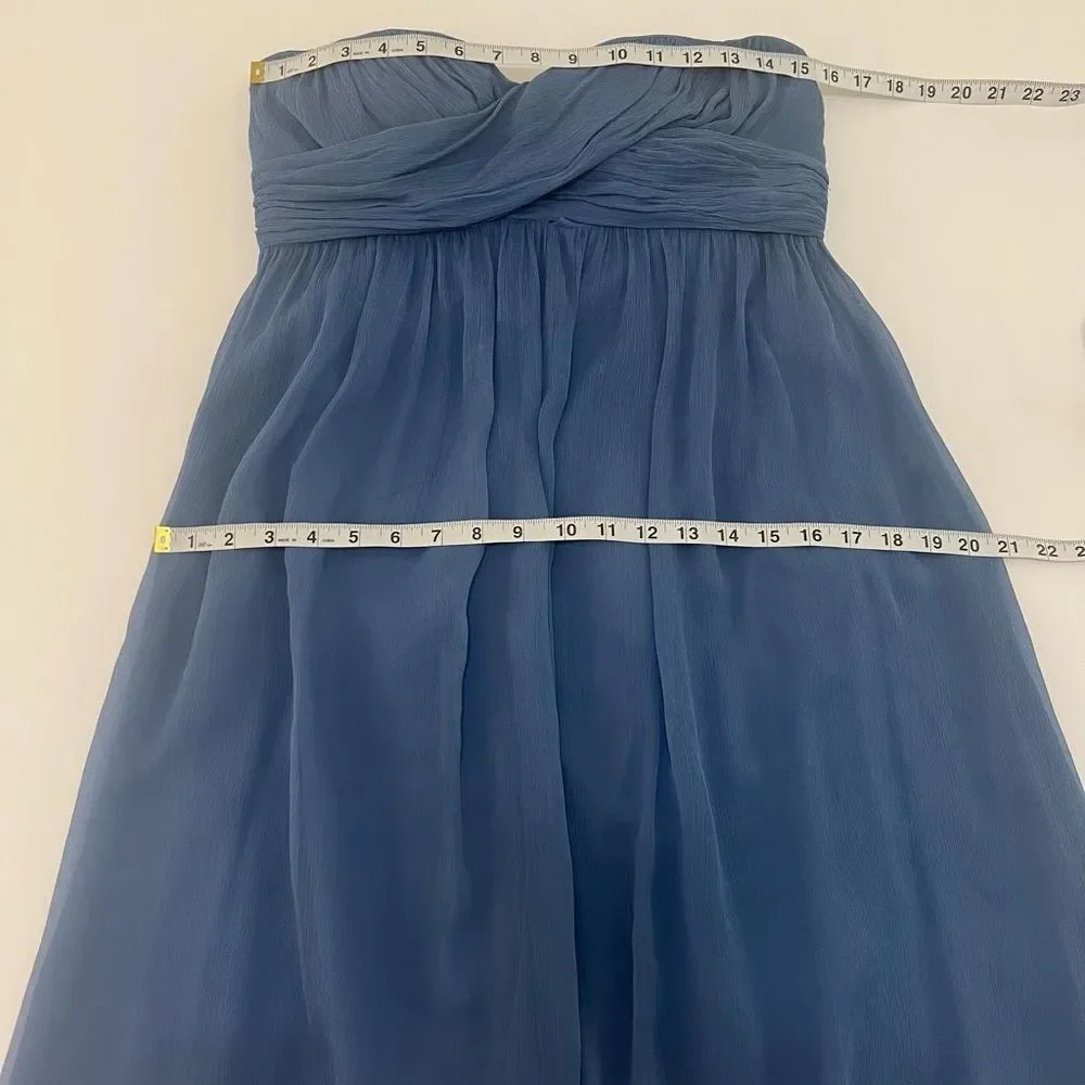 J. Crew Blue‎ Strapless Chiffon 100% Silk Prom Party Cocktail Dress Size 6